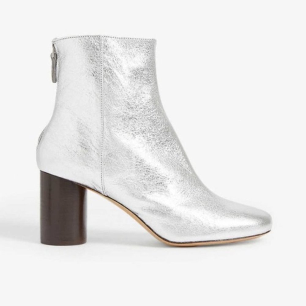 Sandro Sacha Silver Metallic Ankle Boots Size 38 new in box. Heel height 3 in.